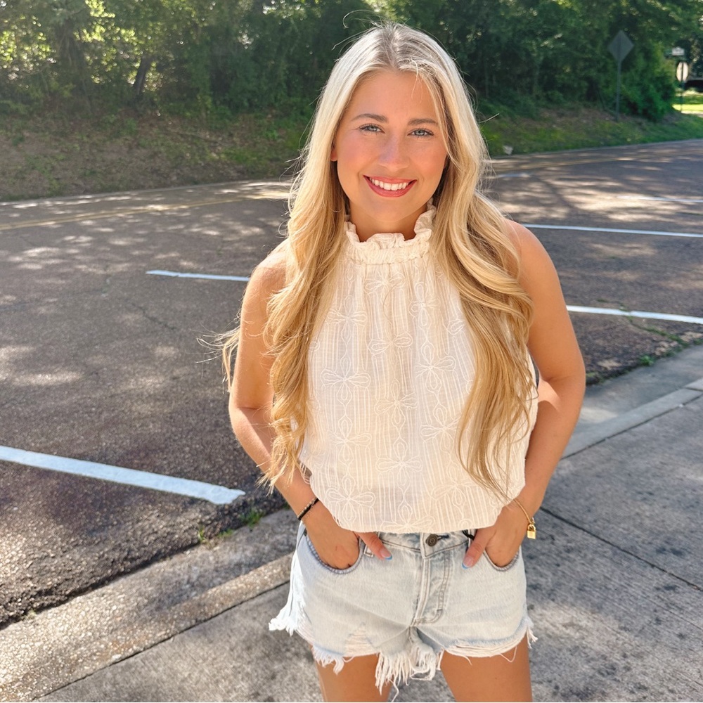 THML sleeveless textured flower top